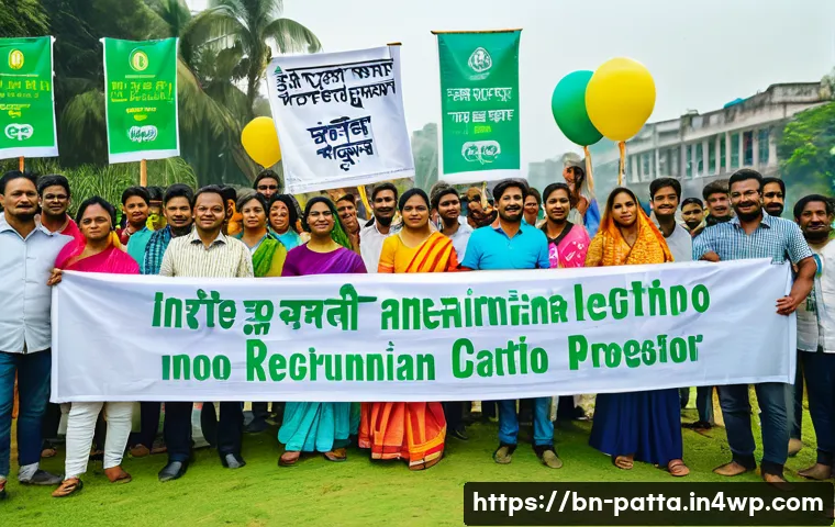 기후 변화와 정치적 참여의 연관성 - A diverse group of Bengali city and rural residents actively participating in a climate change prote...