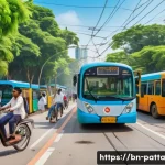 Home 20 기후 변화와 지속 가능한 도시 발전 - A vibrant urban scene showcasing an eco-friendly transportation system in a Bengali city, featuring ...