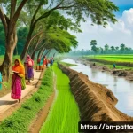 Home 19 기후 변화와 시민 참여의 실효성 - A vibrant rural community scene in Bengal with men and women planting trees along a village road bes...
